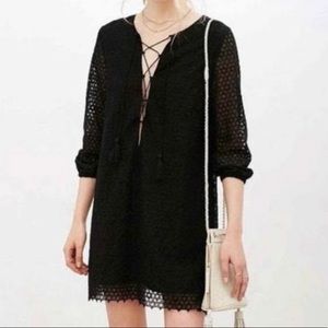 Urban Outfitters Little White Lies lace-up eyelet black mini dress.